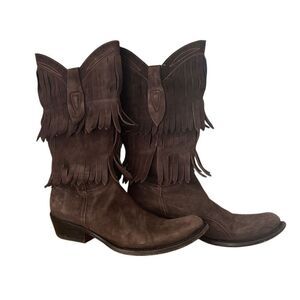 Gianni Barbato Brown Boho Festival Hippie Fringe Suede Cowboy Western Boots Wome